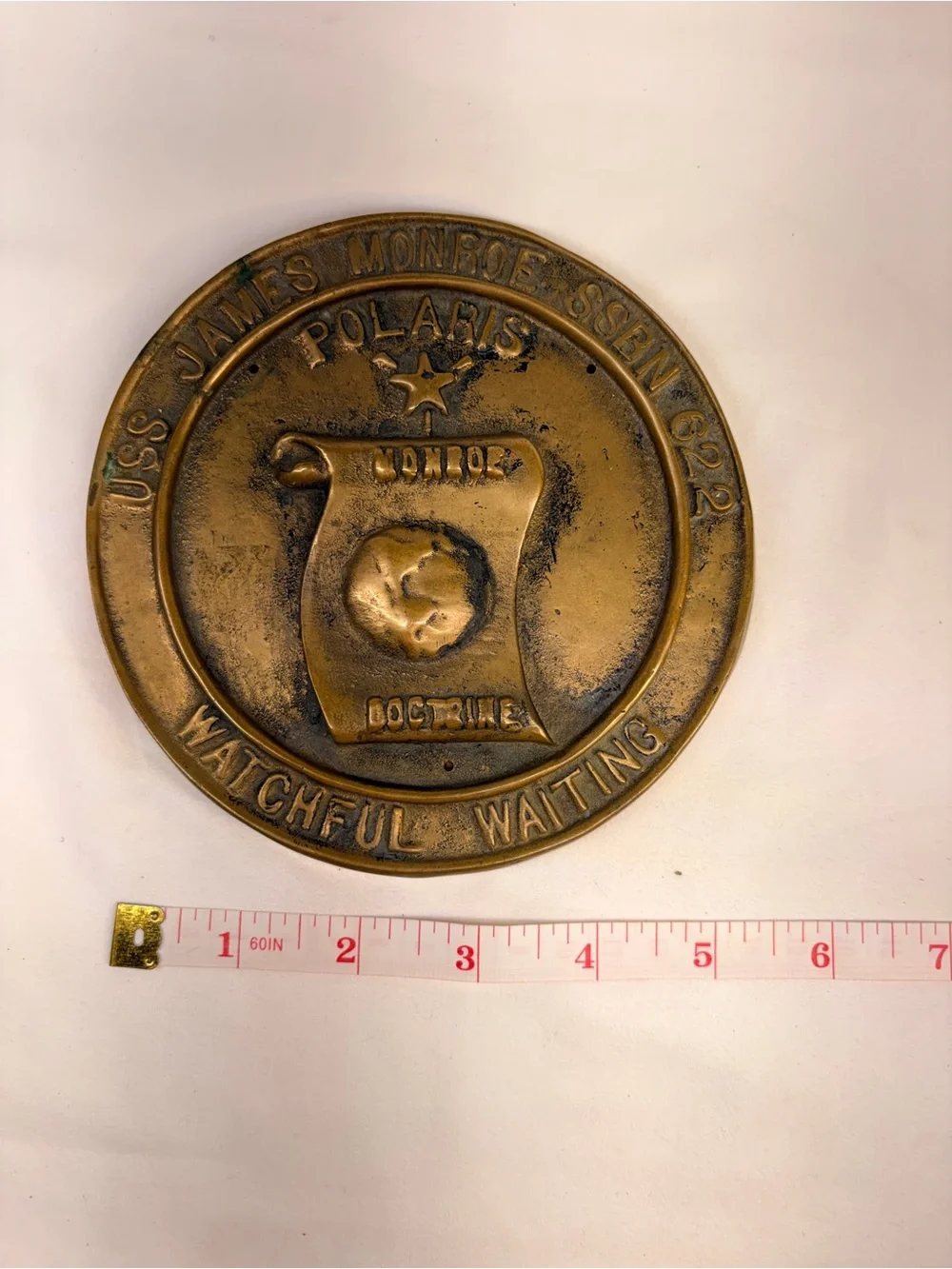 Vintage USS James Monroe SSBN 622 Solid Brass Ship Plaque Medallion Sign